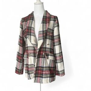 Elegant Plaid Women's Blazer - Red, Black, White Medium